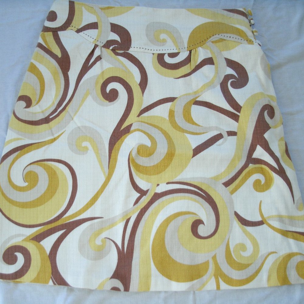 Anthropologie Elevenses Skirt Retro Swirl A-Line Mini Brown Yellow Size 8 New